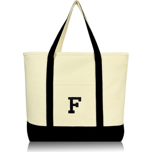 image:imageDALIX Initial Tote Bag Personalized Monogram Black Zippered Top Letter  FBlack