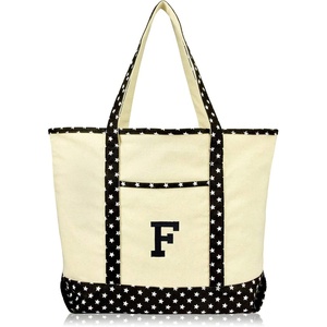 image:imageDALIX Initial Tote Bag Personalized Monogram Black Zippered Top Letter  FBlack Star