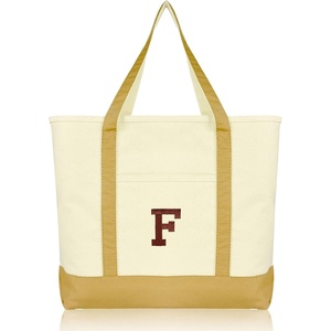 image:imageDALIX Initial Tote Bag Personalized Monogram Black Zippered Top Letter  FBrown