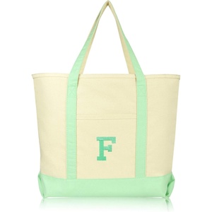 image:imageDALIX Initial Tote Bag Personalized Monogram Black Zippered Top Letter  FMint Green