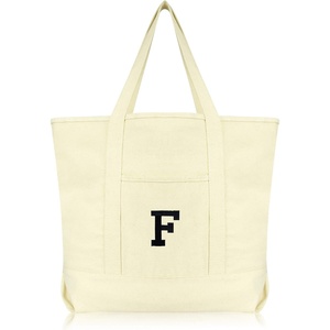 image:imageDALIX Initial Tote Bag Personalized Monogram Black Zippered Top Letter  FNatural