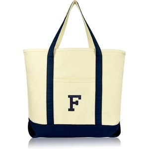 image:imageDALIX Initial Tote Bag Personalized Monogram Black Zippered Top Letter  FNavy Blue