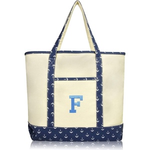 image:imageDALIX Initial Tote Bag Personalized Monogram Black Zippered Top Letter  FNavy Blue Anchor
