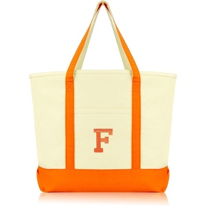 image:imageDALIX Initial Tote Bag Personalized Monogram Black Zippered Top Letter  FOrange