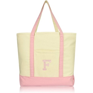 image:imageDALIX Initial Tote Bag Personalized Monogram Black Zippered Top Letter  FPink
