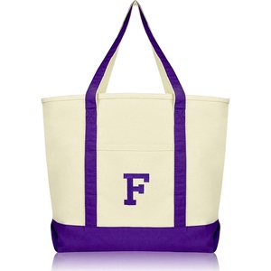 image:imageDALIX Initial Tote Bag Personalized Monogram Black Zippered Top Letter  FPurple