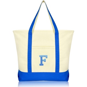 image:imageDALIX Initial Tote Bag Personalized Monogram Black Zippered Top Letter  FRoyal Blue