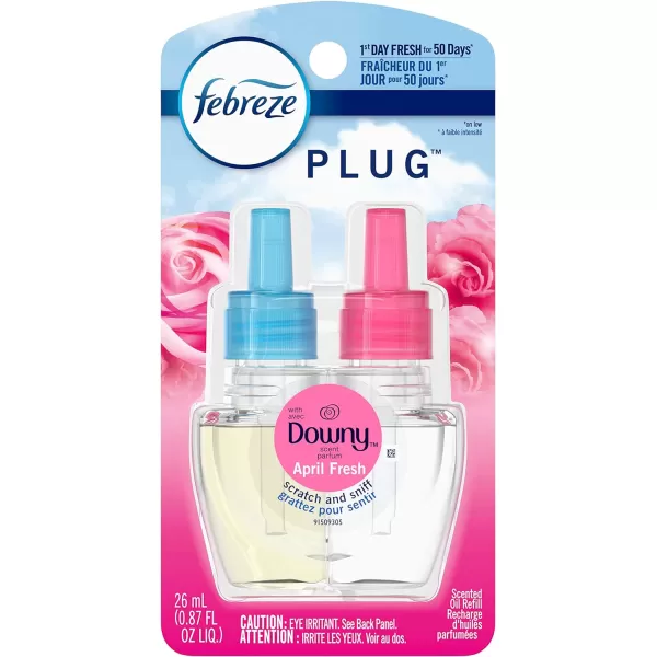 Febreze Air Freshener Plug In, Wall Diffuser, Plug in Air Fresheners for home, Downy April Fresh Scent, Odor Fighter for Strong Odors, 1 Warmer + 2 Oil Refills )