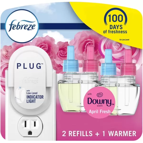 Febreze Air Freshener Plug In, Wall Diffuser, Plug in Air Fresheners for home, Downy April Fresh Scent, Odor Fighter for Strong Odors, 1 Warmer + 2 Oil Refills )