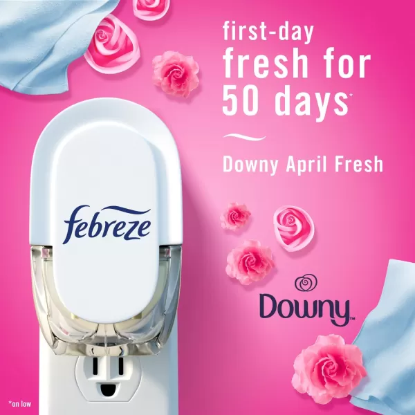 Febreze Air Freshener Plug In, Wall Diffuser, Plug in Air Fresheners for home, Downy April Fresh Scent, Odor Fighter for Strong Odors, 1 Warmer + 2 Oil Refills )