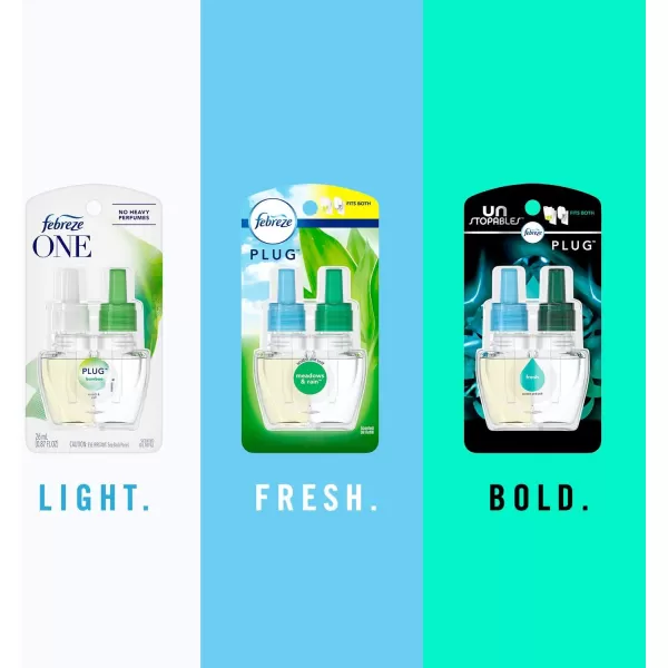 Febreze Air Freshener Plug In, Wall Diffuser, Plug in Air Fresheners for home, Unstopables Fresh Scent, Odor Fighter for Strong Odors, 1 Warmer + 2 Oil Refills)