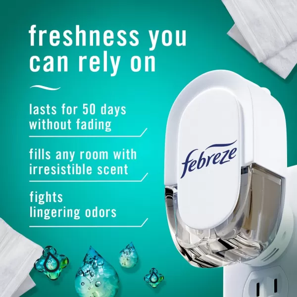 Febreze Air Freshener Plug In, Wall Diffuser, Plug in Air Fresheners for home, Unstopables Fresh Scent, Odor Fighter for Strong Odors, 1 Warmer + 2 Oil Refills)