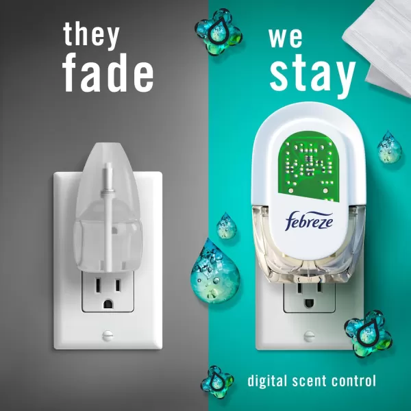 Febreze Air Freshener Plug In, Wall Diffuser, Plug in Air Fresheners for home, Unstopables Fresh Scent, Odor Fighter for Strong Odors, 1 Warmer + 2 Oil Refills)
