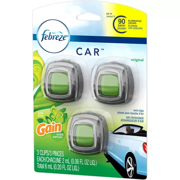 Febreze Car Air Freshener Vent Clip Gain Original Scent, 06 oz. Car Vent Clip, 2 Count)