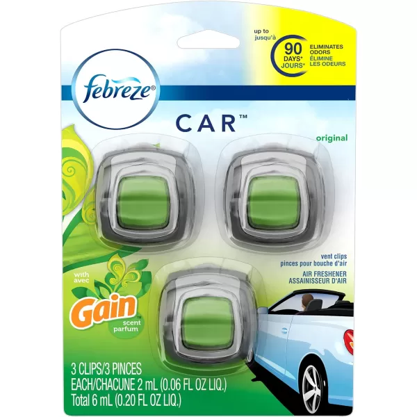 Febreze Car Air Freshener Vent Clip Gain Original Scent, 06 oz. Car Vent Clip, 2 Count)
