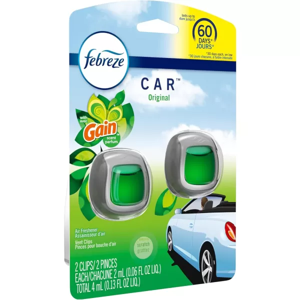 Febreze Car Air Freshener Vent Clip Gain Original Scent, 06 oz. Car Vent Clip, 2 Count