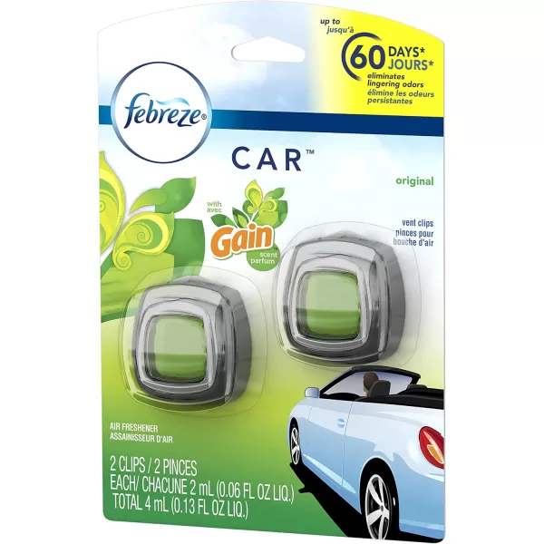 Febreze Car Air Freshener Vent Clip Gain Original Scent, 06 oz. Car Vent Clip, 2 Count)