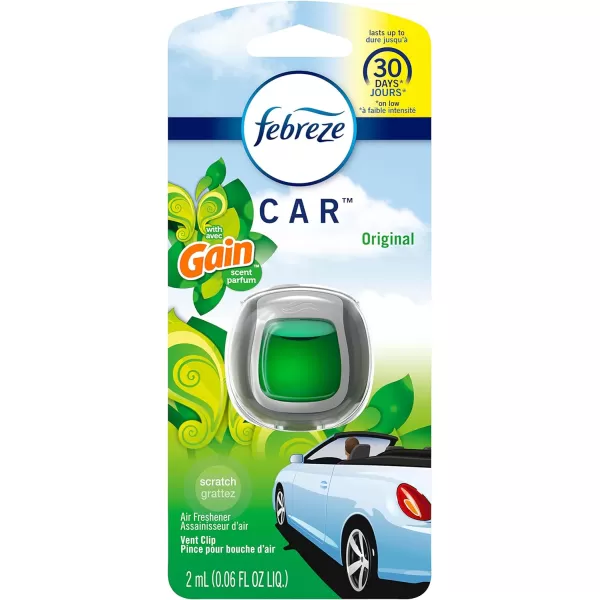 Febreze Car Air Freshener Vent Clip Gain Original Scent, 06 oz. Car Vent Clip, 2 Count)