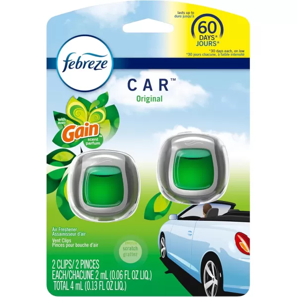 Febreze Car Air Freshener Vent Clip Gain Original Scent, 06 oz. Car Vent Clip, 2 Count)