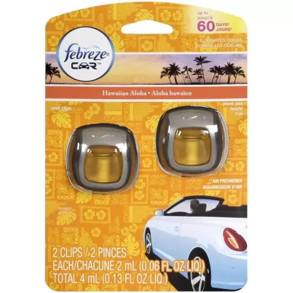 Febreze Car Air Freshener Vent Clips, 2 Linen &amp; Sky and 2 Hawaiian Aloha scents, 4 total clips)