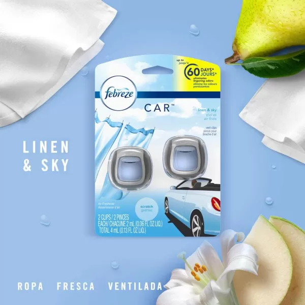 Febreze Car Air Freshener Vent Clips, 2 Linen &amp; Sky and 2 Hawaiian Aloha scents, 4 total clips)