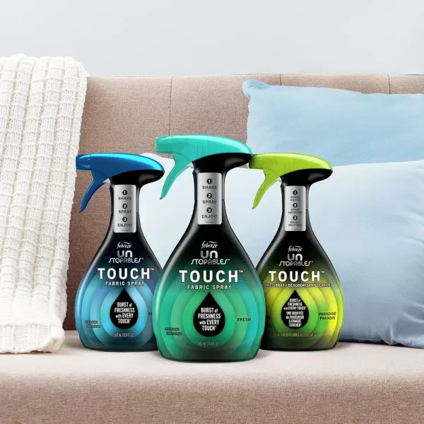 Febreze Fabric Spray, Unstopables Touch Fabric Refresher Spray, Odor Fighter for Strong Odor, Fresh &amp; Paradise, 16.9 Oz )