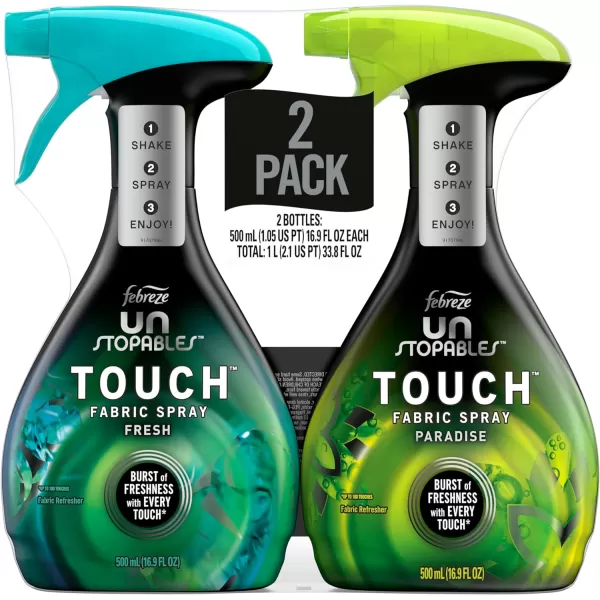Febreze Fabric Spray, Unstopables Touch Fabric Refresher Spray, Odor Fighter for Strong Odor, Fresh &amp; Paradise, 16.9 Oz )