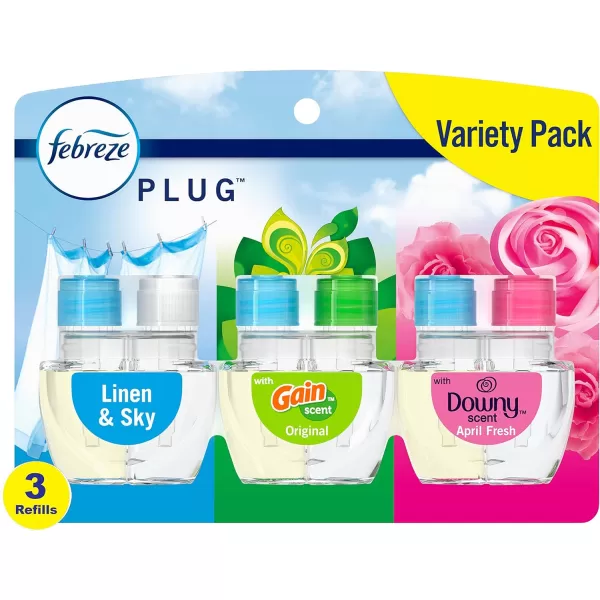 Febreze Odor-Fighting Fade Defy PLUG Air Freshener, Downy April Fresh, Gain Original, Linen &amp; Sky,  .87 fl. oz. Oil Refills