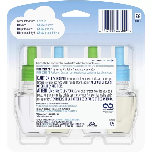 Febreze Odor-Fighting Fade Defy PLUG Air Freshener, Mountain, Ocean, Amber,  .87 fl. oz. Oil Refills)