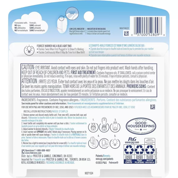 Febreze Odor-Fighting Fade Defy PLUG Air Freshener, Mountain, Ocean, Amber,  .87 fl. oz. Oil Refills)