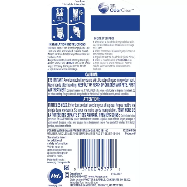 Febreze Odor-Fighting Fade Defy PLUG Air Freshener, Mountain, Ocean, Amber,  .87 fl. oz. Oil Refills)