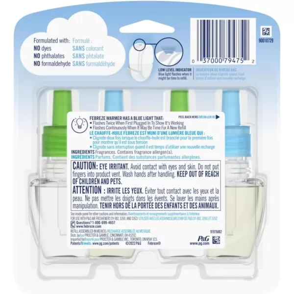 Febreze Odor-Fighting Fade Defy PLUG Air Freshener, Mountain, Ocean, Amber,  .87 fl. oz. Oil Refills)