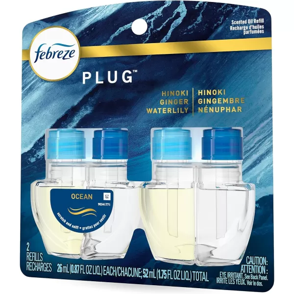 Febreze Odor-Fighting Fade Defy PLUG Air Freshener, Mountain, Ocean, Amber,  .87 fl. oz. Oil Refills)