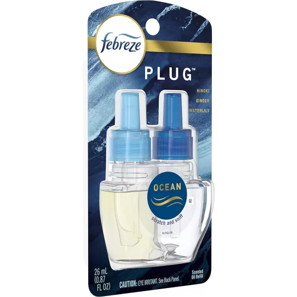 Febreze Odor-Fighting Fade Defy PLUG Air Freshener, Mountain, Ocean, Amber,  .87 fl. oz. Oil Refills)