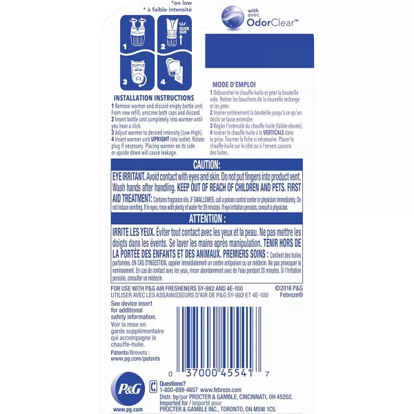 Febreze Odor-Fighting Fade Defy PLUG Air Freshener, Mountain, Ocean, Amber,  .87 fl. oz. Oil Refills)