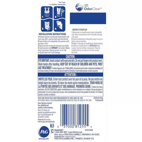 Febreze Odor-Fighting Fade Defy PLUG Air Freshener, Mountain, Ocean, Amber,  .87 fl. oz. Oil Refills)