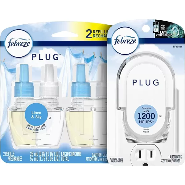 Febreze Odor-Fighting Fade Defy PLUG Air Freshener, Mountain, Ocean, Amber,  .87 fl. oz. Oil Refills)