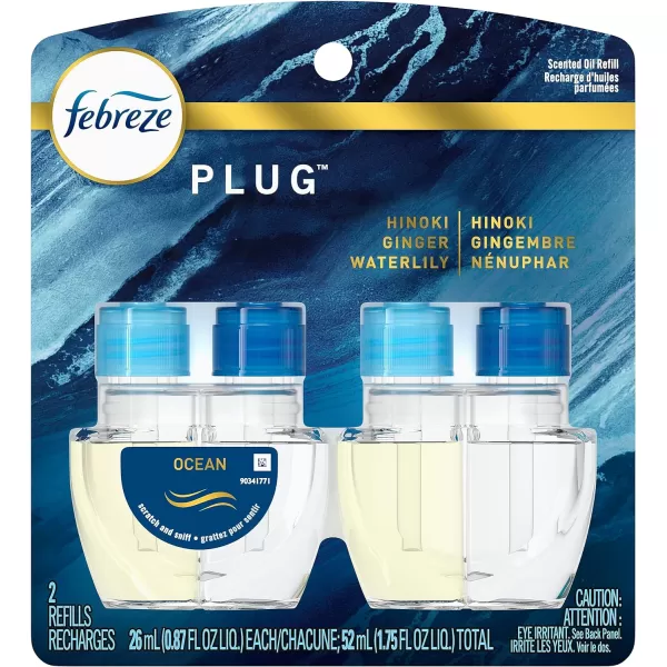 Febreze Odor-Fighting Fade Defy PLUG Air Freshener, Mountain, Ocean, Amber,  .87 fl. oz. Oil Refills)