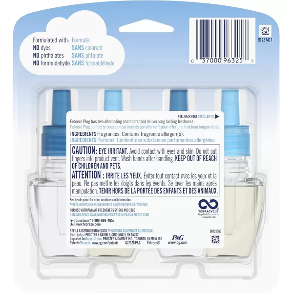 Febreze Odor-Fighting Fade Defy PLUG Air Freshener, Mountain, Ocean, Amber,  .87 fl. oz. Oil Refills)