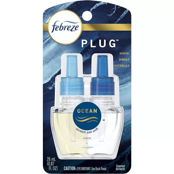 Febreze Odor-Fighting Fade Defy PLUG Air Freshener, Mountain, Ocean, Amber,  .87 fl. oz. Oil Refills)