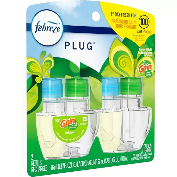 Febreze Plug In Air Fresheners For Home, Air Freshener Plug In, Gain Scent, Odor Fighter for Strong Odors, 1 Warmer + 2 Oil Refills