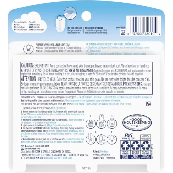 Febreze Plug In Air Fresheners For Home, Air Freshener Plug In, Gain Scent, Odor Fighter for Strong Odors, 1 Warmer + 2 Oil Refills