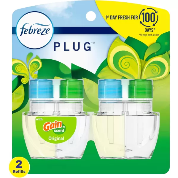Febreze Plug In Air Fresheners For Home, Air Freshener Plug In, Gain Scent, Odor Fighter for Strong Odors, 1 Warmer + 2 Oil Refills
