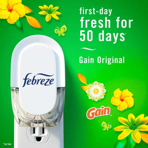 Febreze Plug In Air Fresheners For Home, Air Freshener Plug In, Gain Scent, Odor Fighter for Strong Odors, 1 Warmer + 2 Oil Refills
