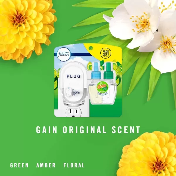 Febreze Plug In Air Fresheners For Home, Air Freshener Plug In, Gain Scent, Odor Fighter for Strong Odors, 1 Warmer + 2 Oil Refills