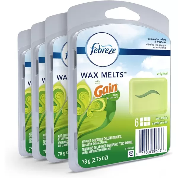 Febreze Wax Melts, Air Freshener and Odor Fighter for Strong Odor, Gain Original Scent, 4 Pack )