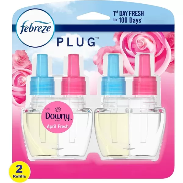 Febreze Air Freshener Plug In, Wall Diffuser, Plug in Air Fresheners for home, Downy April Fresh Scent, Odor Fighter for Strong Odors, 1 Warmer + 2 Oil Refills )
