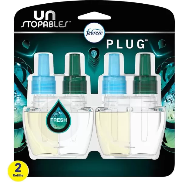 Febreze Air Freshener Plug In, Wall Diffuser, Plug in Air Fresheners for home, Unstopables Fresh Scent, Odor Fighter for Strong Odors, 1 Warmer + 2 Oil Refills)