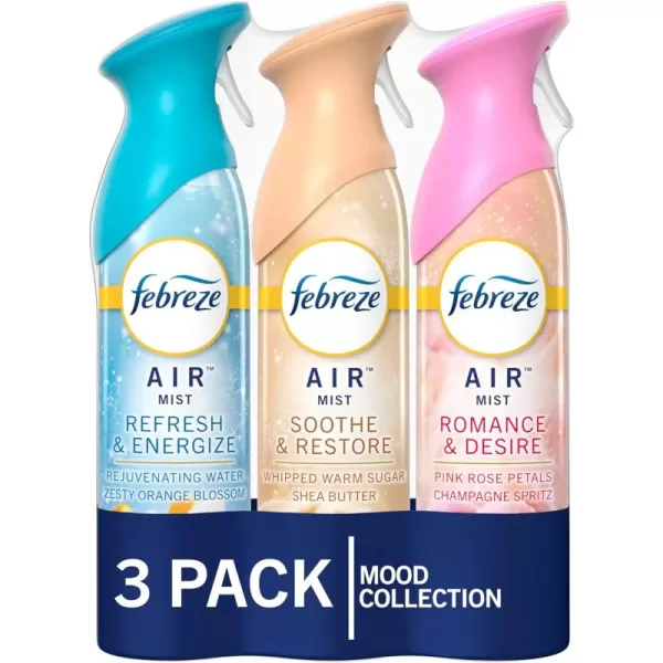 Febreze Air Mist Odor-Fighting Air Freshener Mixed Scent, Southern Lilac Mornings, Georgia Peach Orchard, Sweet Watermelon Vine, 8.8 oz. Aerosol Can, Pack of 3