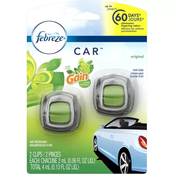Febreze Car Air Freshener Vent Clip Gain Original Scent, 06 oz. Car Vent Clip, 2 Count)